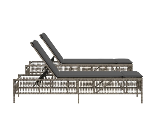 vidaXL sauļošanās zviļņi ar matračiem 2gab gaiši pelēka PE rotangpalma