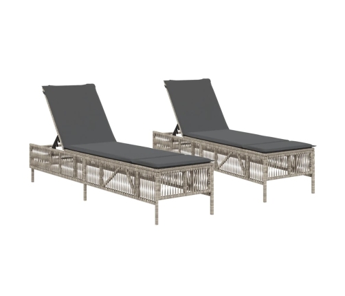 vidaXL sauļošanās zviļņi 2gab ar matračiem gaiši pelēka PE rotangpalma