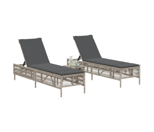 vidaXL sauļošanās zviļņi 2gab ar matračiem gaiši pelēka PE rotangpalma