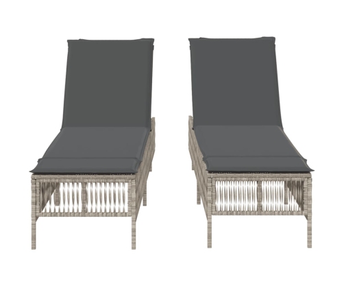 vidaXL sauļošanās zviļņi 2gab ar matračiem gaiši pelēka PE rotangpalma