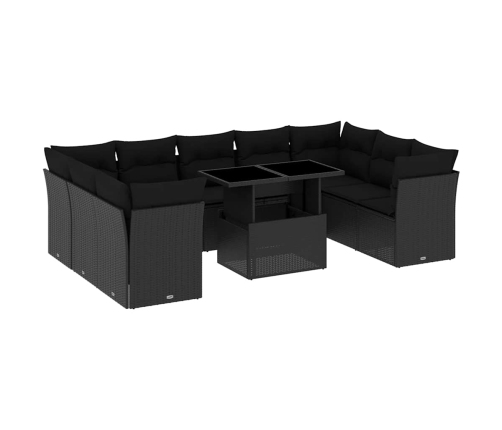 vidaXL 10-daļīgs dārza dīvāna komplekts, matrači, melna PE rotangpalma