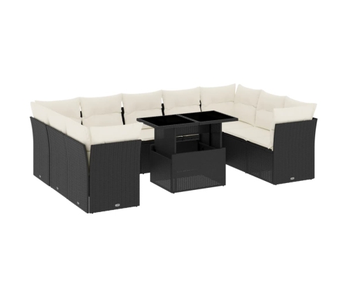 vidaXL 10-daļīgs dārza dīvāna komplekts, matrači, melna PE rotangpalma