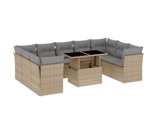 vidaXL 10-daļīgs dārza dīvāna komplekts, matrači, bēša PE rotangpalma