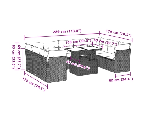 vidaXL 10-daļīgs dārza dīvāna komplekts, matrači, bēša PE rotangpalma