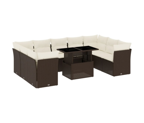 vidaXL 10-daļīgs dārza dīvāna komplekts, matrači, brūna PE rotangpalma