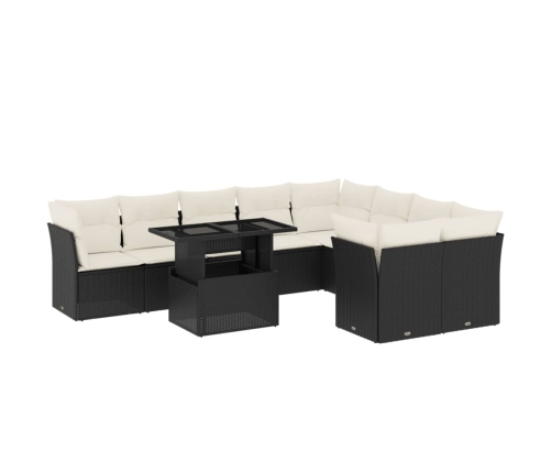 vidaXL 10-daļīgs dārza dīvāna komplekts, matrači, melna PE rotangpalma