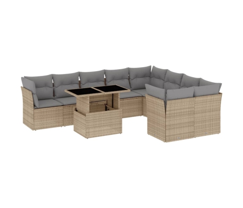 10-Daļīgs Dārza Dīvāna Komplekts, Matrači, Bēša Pe Rotangpalma Vidaxl