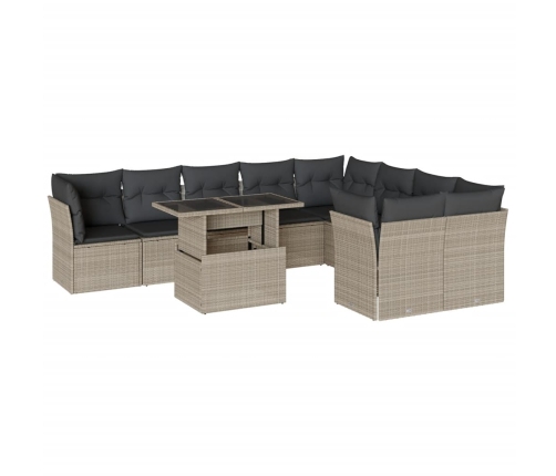 vidaXL 10-daļīgs dārza dīvāna komplekts ar matračiem, pelēka PE pinums