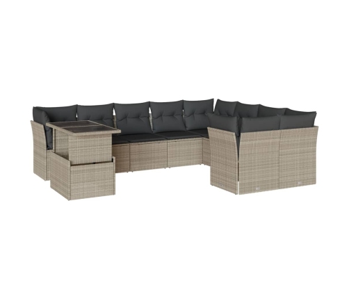 vidaXL 10-daļīgs dārza dīvāna komplekts ar matračiem, pelēka PE pinums