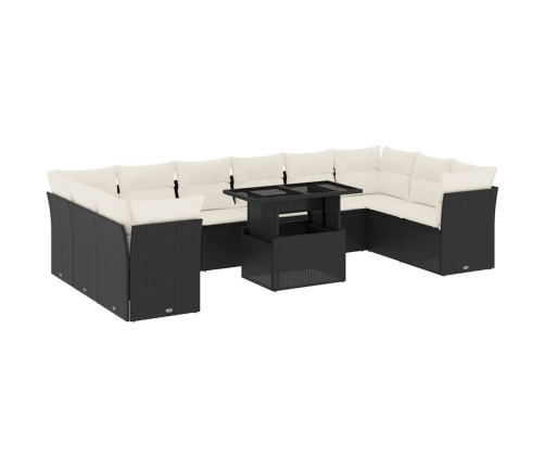 vidaXL 11-daļīgs dārza dīvāna komplekts, matrači, melna PE rotangpalma