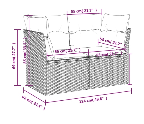 vidaXL 11-daļīgs dārza dīvāna komplekts ar matračiem, pelēks PE pinums