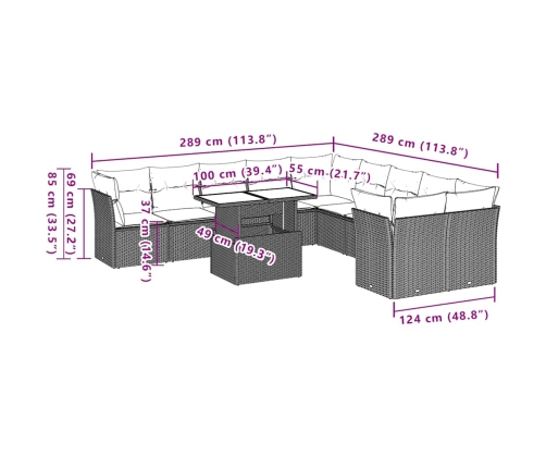 vidaXL 11-daļīgs dārza dīvāna komplekts, matrači, melna PE rotangpalma