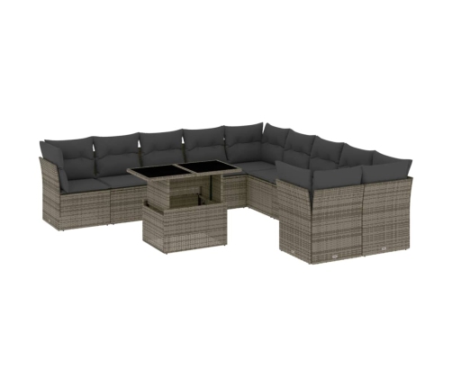 vidaXL 11-daļīgs dārza dīvāna komplekts ar matračiem, pelēks PE pinums