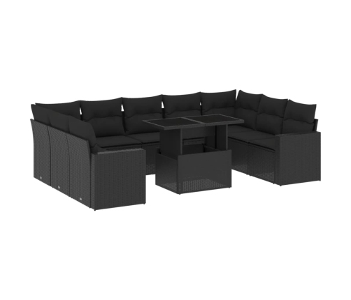 vidaXL 10-daļīgs dārza dīvāna komplekts, matrači, melna PE rotangpalma