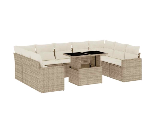 vidaXL 10-daļīgs dārza dīvāna komplekts, matrači, bēša PE rotangpalma