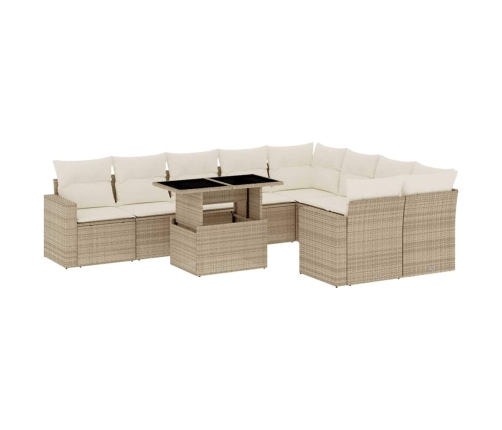 vidaXL 10-daļīgs dārza dīvāna komplekts, matrači, bēša PE rotangpalma