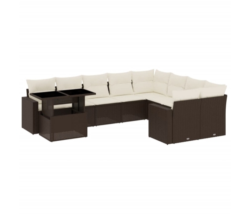 vidaXL 10-daļīgs dārza dīvāna komplekts, matrači, brūna PE rotangpalma