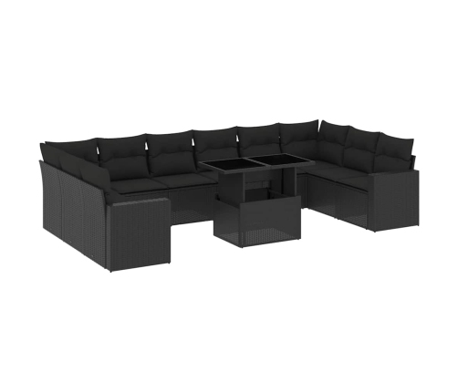vidaXL 11-daļīgs dārza dīvāna komplekts, matrači, melna PE rotangpalma