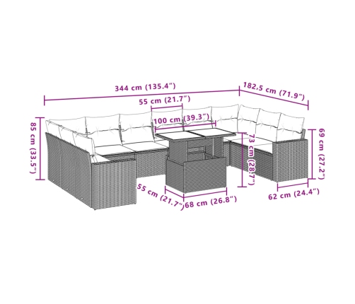 11-Daļīgs Dārza Dīvāna Komplekts, Matrači, Bēša Pe Rotangpalma Vidaxl