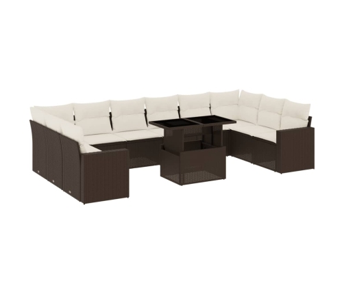 vidaXL 11-daļīgs dārza dīvāna komplekts, matrači, brūna PE rotangpalma