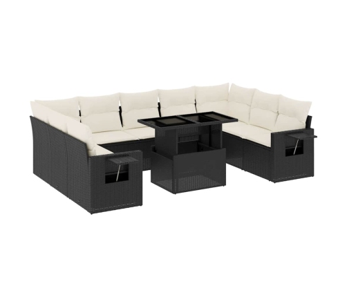 vidaXL 10-daļīgs dārza dīvāna komplekts, matrači, melna PE rotangpalma