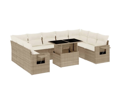 vidaXL 10-daļīgs dārza dīvāna komplekts, matrači, bēša PE rotangpalma