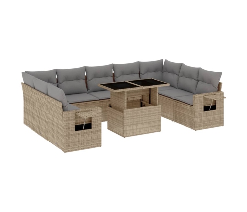 vidaXL 10-daļīgs dārza dīvāna komplekts, matrači, bēša PE rotangpalma