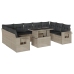 vidaXL 10-daļīgs dārza dīvāna komplekts ar matračiem, pelēka PE pinums