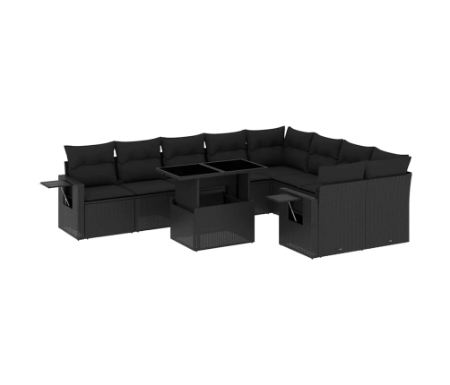 vidaXL 10-daļīgs dārza dīvāna komplekts, matrači, melna PE rotangpalma