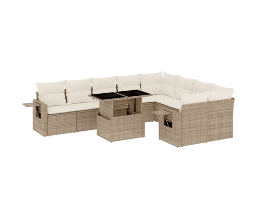 vidaXL 10-daļīgs dārza dīvāna komplekts, matrači, bēša PE rotangpalma