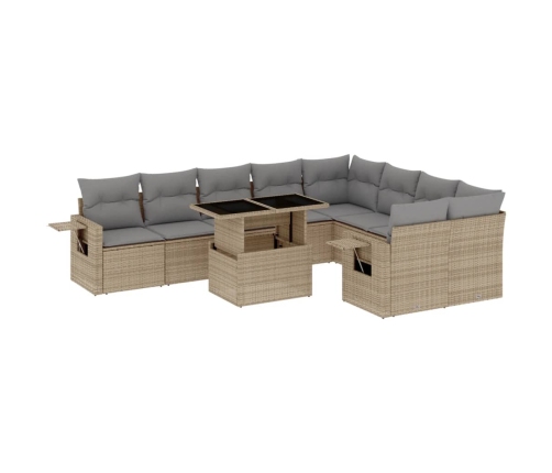 vidaXL 10-daļīgs dārza dīvāna komplekts, matrači, bēša PE rotangpalma