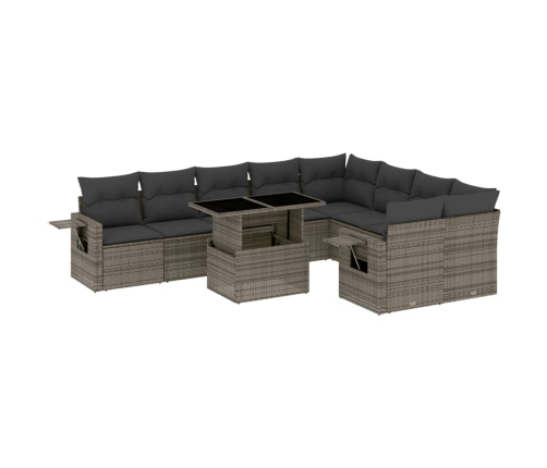 10-Daļīgs Dārza Dīvāna Komplekts Ar Matračiem, Pelēks Pe Pinums Vidaxl