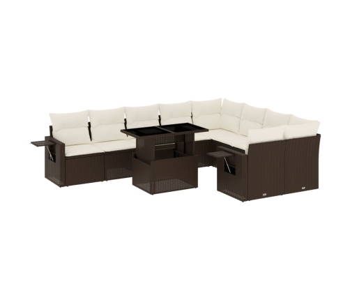 vidaXL 10-daļīgs dārza dīvāna komplekts, matrači, brūna PE rotangpalma