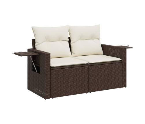 vidaXL 10-daļīgs dārza dīvāna komplekts, matrači, brūna PE rotangpalma