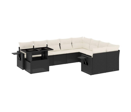 vidaXL 10-daļīgs dārza dīvāna komplekts, matrači, melna PE rotangpalma