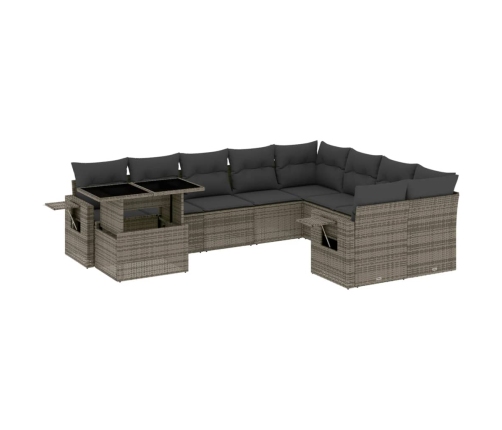 vidaXL 10-daļīgs dārza dīvāna komplekts ar matračiem, pelēks PE pinums