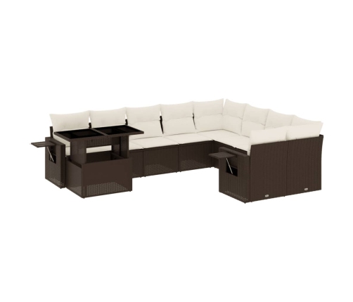 vidaXL 10-daļīgs dārza dīvāna komplekts, matrači, brūna PE rotangpalma