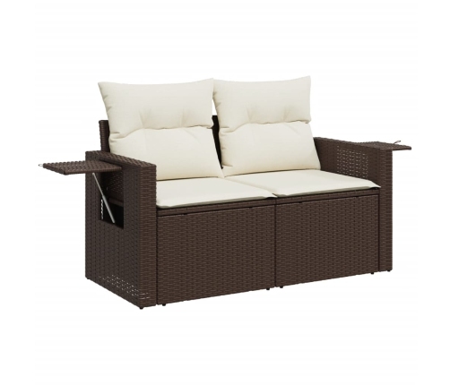 vidaXL 10-daļīgs dārza dīvāna komplekts, matrači, brūna PE rotangpalma