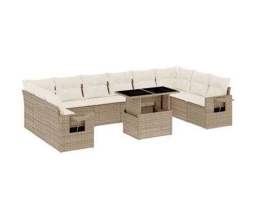 vidaXL 11-daļīgs dārza dīvāna komplekts, matrači, bēša PE rotangpalma