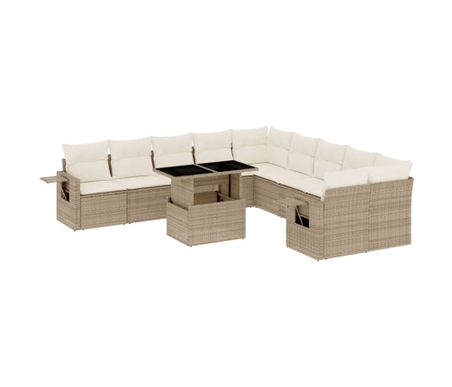 vidaXL 11-daļīgs dārza dīvāna komplekts, matrači, bēša PE rotangpalma