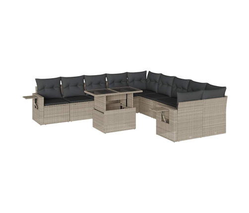 11-Daļīgs Dārza Dīvāna Komplekts Ar Matračiem, Pelēka Pe Pinums Vidaxl