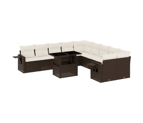 vidaXL 11-daļīgs dārza dīvāna komplekts, matrači, brūna PE rotangpalma