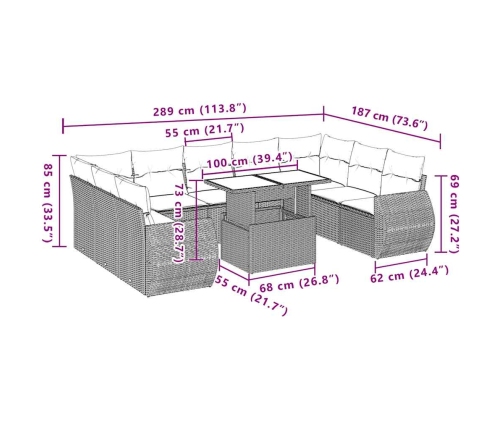 vidaXL 10-daļīgs dārza dīvāna komplekts, matrači, melna PE rotangpalma