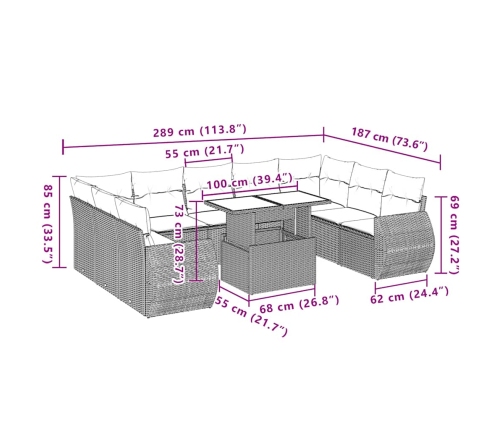 10-Daļīgs Dārza Dīvāna Komplekts, Matrači, Bēša Pe Rotangpalma Vidaxl