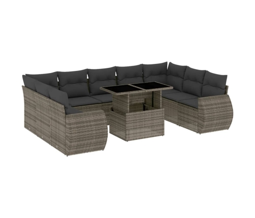 vidaXL 10-daļīgs dārza dīvāna komplekts ar matračiem, pelēks PE pinums