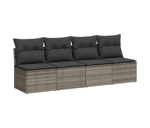 vidaXL 10-daļīgs dārza dīvāna komplekts ar matračiem, pelēks PE pinums