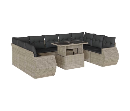 vidaXL 10-daļīgs dārza dīvāna komplekts ar matračiem, pelēka PE pinums