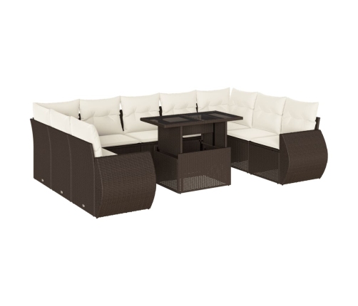 vidaXL 10-daļīgs dārza dīvāna komplekts, matrači, brūna PE rotangpalma