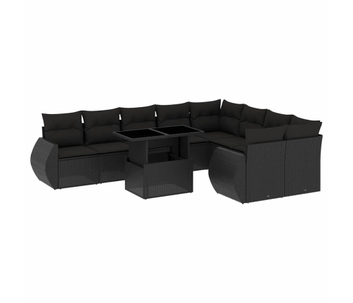vidaXL 10-daļīgs dārza dīvāna komplekts, matrači, melna PE rotangpalma