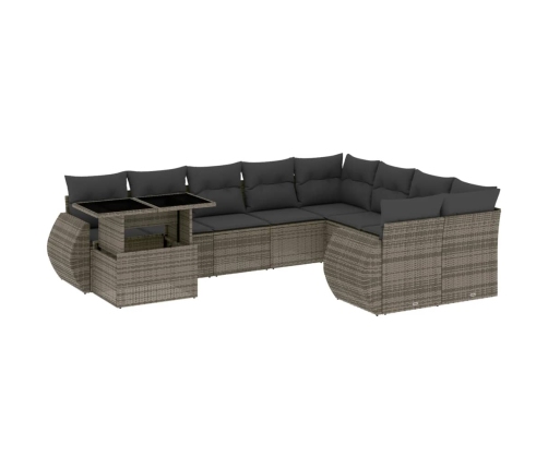 vidaXL 10-daļīgs dārza dīvāna komplekts ar matračiem, pelēks PE pinums